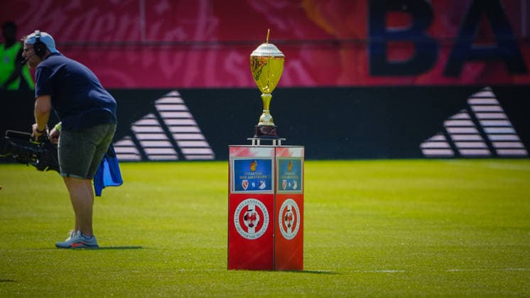 Soccer, Men, Season 2025 2026, Brandenburg State Cup, Final, Final day of the amateurs, FC Energie Cottbus vs VfB 1921 Krieschow, Saturday 23 05 2026, LEAG Energie Stadion Cottbus, In the picture The trophy of the Brandenburg State Cup Brandenburg Germany