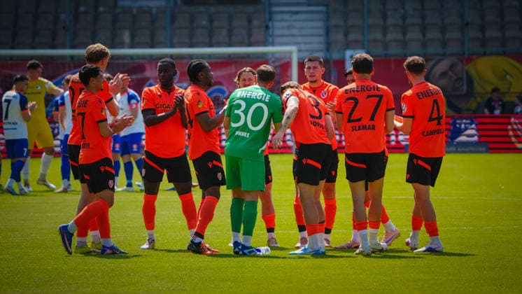 Soccer, Men, Season 2025 2026, Brandenburg State Cup, Final, Final day of the amateurs, FC Energie Cottbus vs VfB 1921 Krieschow, Saturday 23 05 2026, LEAG Energie Stadion Cottbus, In the picture The team circle of FC Energie Cottbus Brandenburg Germany