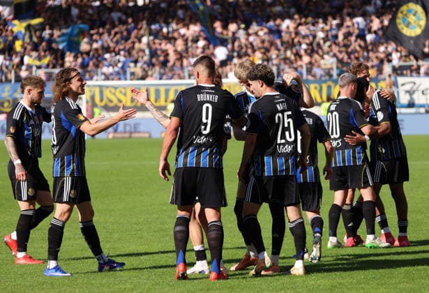 23 05 2026, Football, Men, Sparkassen Pokal Saarland Final, Season 2025 2026, 1 FC Saarbrücken FC 08 Homburg, Goal celebration of 1 FC Saarbrücken after the goal to 2 1 by Amine Naifi 1 FC Saarbruecken Saarbrücken Ludwigsparkstadion Saarland Germany DEU Copyright: xFabianxKleerx