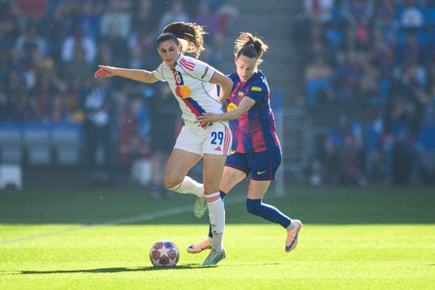 260523 Jule Brand of Lyon and Caroline Graham Hansen of Barcelona during the UEFA Women s Champions League final football match between Barcelona and Lyon on May 23, 2026 in Oslo Photo Jon Olav Nesvold BILDBYRAN COP 217 VG0925 bbeng football fotball fotball soccer champions league finale final final 2026 mesterligaen dam fcb barcelona lyon ol lyonnes  Copyright: JONxOLAVxNESVOLD BB260523JE010
