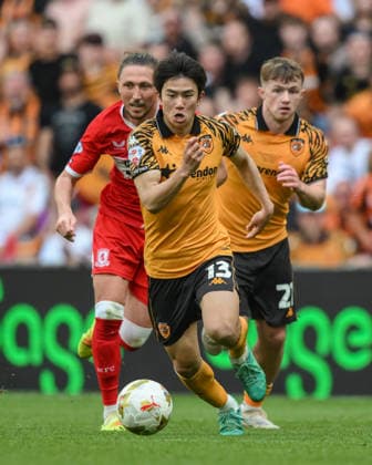 Hull City v Middlesbrough Sky Bet Championship Yu Hirakawa of Hull City pushes forward during the Sky Bet Championship Play-Off Final between Hull City and Middlesbrough at Wembley Stadium, London. 23 05 2026 UK Newspapers OUT Copyright: xFocusxImagesx FIL-23464-0463