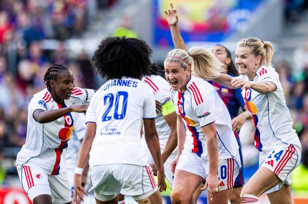 260523 Lindsey Heaps of Lyon celebrates a goal that is later disallowed after a VAR review during the UEFA Womens Champions League final football match between Barcelona and Lyon on May 23, 2026 in Oslo Photo Vegard Grott BILDBYRAN kod VG VG0925 bbeng football fotball soccer champions league finale final final 2026 mesterligaen dam fcb barcelona lyon ol lyonnes jubel  Copyright: VEGARDxGRoTT BB260523VG023