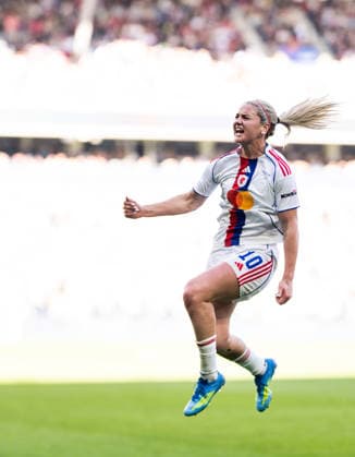 260523 Lindsey Heaps of Lyon celebrates a goal that is later disallowed after a VAR review during the UEFA Womens Champions League final football match between Barcelona and Lyon on May 23, 2026 in Oslo Photo Vegard Grott BILDBYRAN kod VG VG0925 bbeng football fotball soccer champions league finale final final 2026 mesterligaen dam fcb barcelona lyon ol lyonnes jubel  Copyright: VEGARDxGRoTT BB260523VG027