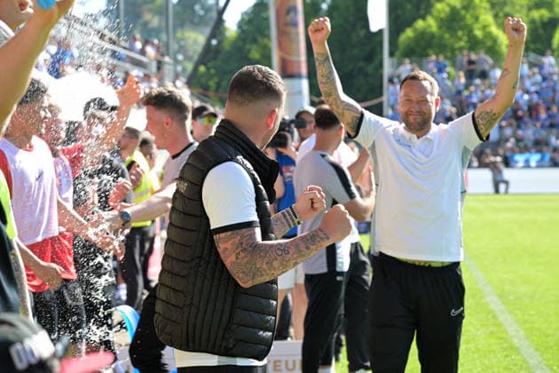 Pascal Reinhardt SG Sonnenhof Grossaspach, Coach and Julian Schieber SG Sonnenhof Grossaspach, Co-Coach cheer SV Stuttgarter Kickers vs SG Sonnenhof Grossaspach, Football, Men, DB Regio wfv Cup Final, Season 2025 2026, 23 05 2026 SV Stuttgarter Kickers vs SG Sonnenhof Grossaspach, Football, Men, DB Regio wfv Cup Final, Season 2025 2026, 23 05 2026 Stuttgart Copyright: xEibner-Pressefoto TobiasxBaurx EP_TBR