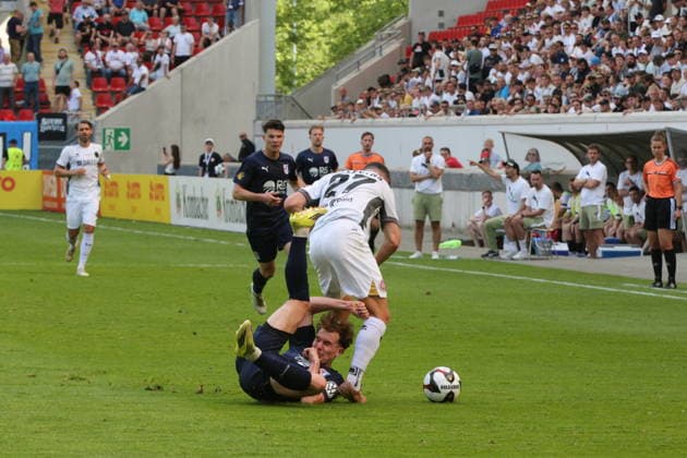 23 05 2026 xmgoodx Offenbach am Main, Stadion Bieberer Berg Hesse Cup Final 2026 SG Barockstadt Fulda Lehnerz v SV Wehen Wiesbaden Jordy Steven Gillekens SVWW v Moritz Dittmann Fulda