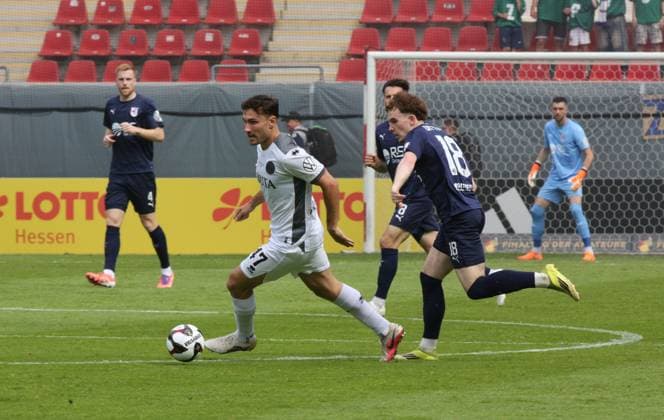 23 05 2026 xmgoodx Offenbach am Main, Stadion Bieberer Berg Hesse Cup Final 2026 SG Barockstadt Fulda Lehnerz v SV Wehen Wiesbaden David Suarez Cardenes SVWW v Moritz Dittmann Fulda