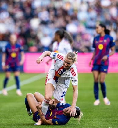260523 Ada Hegerberg of Lyon and Mapi Leon of Barcelona during the UEFA Women s Champions League final football match between Barcelona and Lyon on May 23, 2026 in Oslo Photo Vegard Grott BILDBYRAN kod VG VG0925 bbeng football fotball fotboll soccer champions league finale final final 2026 mesterligaen dam fcb barcelona lyon ol lyonnes  Copyright: VEGARDxGRoTT BB260523VG034
