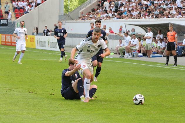 23 05 2026 xmgoodx Offenbach am Main, Stadion Bieberer Berg Hesse Cup Final 2026 SG Barockstadt Fulda Lehnerz v SV Wehen Wiesbaden Jordy Steven Gillekens SVWW v Moritz Dittmann Fulda