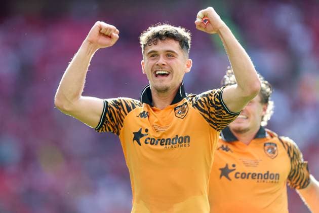 Ryan Giles of Hull City celebrates at the end of the match Hull City v Middlesbrough, EFL Sky Bet Championship, Play-Off Final, Football, Wembley Stadium, London, UK - 23 May 2026London Wembley Stadium United Kingdom EDITORIAL USE ONLY No use with unauthorised audio, video, data, fixture lists, club league logos or live services. Online in-match use limited to 120 images, no video emulation. No use in betting, games or single club league player publications. Copyright: xAndrewxFosker Shutterstockx 16887370cz