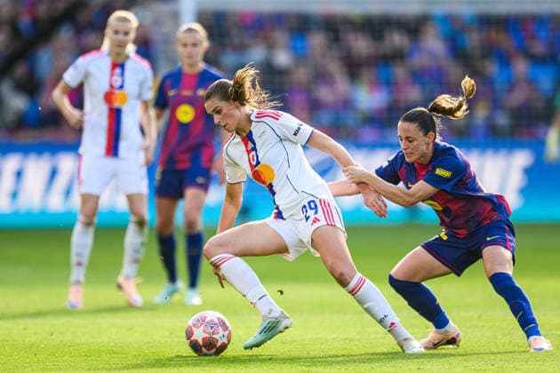 260523 Jule Brand of Lyon and Ona Batlle of Barcelona during the UEFA Women s Champions League final football match between Barcelona and Lyon on May 23, 2026 in Oslo Photo Jon Olav Nesvold BILDBYRAN COP 217 VG0925 bbeng football fotball soccer champions league finale final final 2026 mesterligaen dam fcb barcelona lyon ol lyonnes  Copyright: JONxOLAVxNESVOLD BB260523JE023