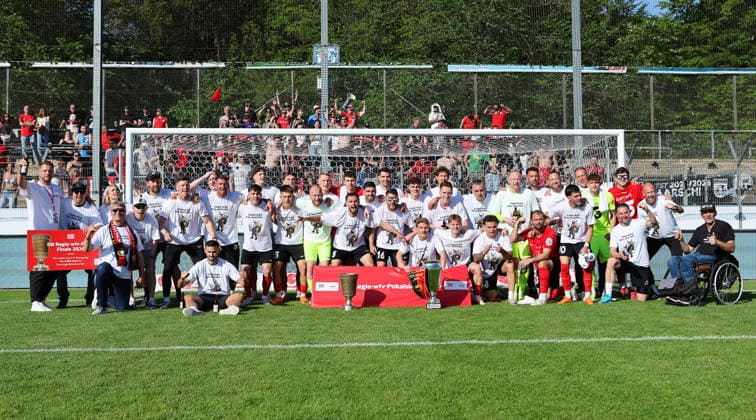 Stuttgart Degerloch, soccer Wfv cup final Stuttgarter Kickers vs SG Sonnenhof Großaspach, SG Sonnenhof Großaspach celebrates the victory