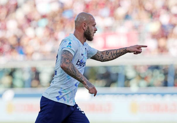 inter™s Federico Dimarco exultation goal during the Serie A soccer match between Bologna and Inter at the Renato Dall™Ara Stadium in Bologna, Italy - Saturday, May 23 , 2026. - Soccer .  Copyright: xGiannixSantandrea LaPressex