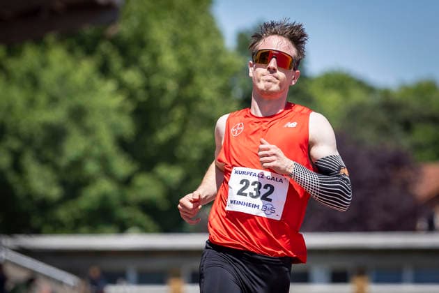 WEINHEIM, GERMANY - MAY 23 Stefan Volzer (GER TSV Bayer o4 Leverkusen) takes the win over 100m hurdles during the B&S Kurpfalz Gala am 23.05.2026 at the Sepp-Herberger-Stadium in Weinheim (Baden-Wuerttemberg Germany). Baden-Wuerttemberg Germany Copyright: xLeahxKohringx