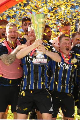23 05 2026, xrekx, Fußball Landespokal Saarland Finale, 1 FC Saarbrücken FC 08 Homburg v l Sieger Sparkassen Pokal 2026 1 FC Saarbruecken Patrick Schmidt 1 FC Saarbruecken Manuel Zeitz 1 FC Saarbruecken Patrick Sontheimer 1 FC Saarbruecken DFL DFB REGULATIONS PROHIBIT ANY USE OF PHOTOGRAPHS as IMAGE SEQUENCES and or QUASI VIDEO Saarbrücken
