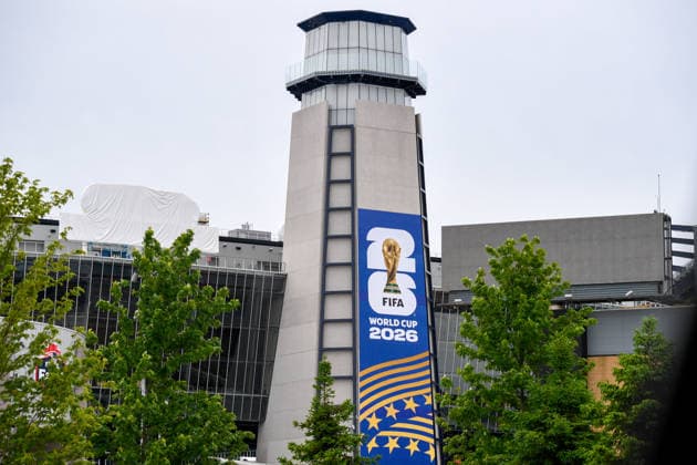 FOXBOROUGH, MA - MAY 23: A general view of FIFA World Cup, WM, Weltmeisterschaft, Fussball 2026 logo signage on the Gillette Stadium lighthouse on May 23, 2026 at Boston Stadium in Foxborough, MA. Gillette Stadium is temporarily renamed Boston Stadium for the FIFA World Cup 2026. Seven World Cup matches will be played at the stadium. (Photo by Erica Denhoff Icon Sportswire) SOCCER: MAY 23 FIFA World Cup 2026 Venues - Boston Stadium EDITORIAL USE ONLY Icon26052301