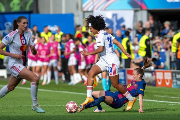 RECORD DATE NOT STATED 23rd May 2026; Ullevaal Stadion, Oslo, Norway; UEFA Womens Champions League Final Football, FC Barcelona, Barca versus OL Lyonnes; FC Barcelona versus OL Lyonnes; Lily Yohannes (20) of OL Lyonnes and Ona Batlle (22) of Barcelona battle for posession AdelinaxCobos
