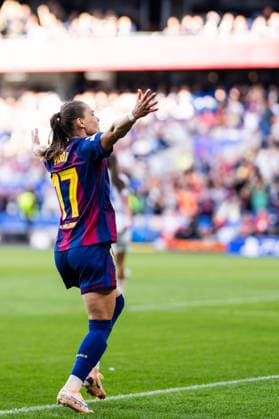 260523 Ewa Pajor of Barcelona celebrates after scoring 1 0 during the UEFA Women s Champions League final football match between Barcelona and Lyon on May 23, 2026 in Oslo Photo Vegard Grott BILDBYRAN kod VG VG0925 bbeng football fotball fotboll soccer champions league finale final final 2026 mesterligaen dam fcb barcelona lyon ol lyonnes jubel  Copyright: VEGARDxGRoTT BB260523VG046