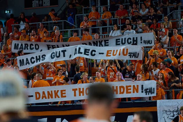 Farewell banner Ulmer FANS GER, ratiopharm ulm vs Bamberg Baskets, Basketball, Playoffs, Quarterfinals, 3 Game, EasyCredit BBL, Season 2025 2026, 23 05 2026 GER, ratiopharm ulm vs Bamberg Baskets, Basketball, Playoffs, Quarterfinals, 3 Game, EasyCredit BBL, Season 2025 2026, 23 05 2026 New Ulm Copyright: xEibner-Pressefoto GeraldxOelze-dexStoppanyx EP_ODS