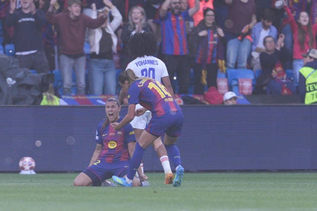 OSLO, NORWAY - 23 MAY 2026: Irene Paredes and Clara Serrajordi of FC Barcelona, Barca Femeni celebrate the goal scored by teammate Ewa Pajor during the 2026 UEFA Women s Champions League Final match between FC Barcelona Femeni and OL Lyonnes at Ullevaal Stadion on May 23, 2026 in Oslo, Norway.  Copyright: xAlexandraxFechetex xSPPx Sportspressphoto_152586