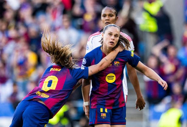 260523 Ewa Pajor of Barcelona celebrates with Claudia Pina after scoring 2 0 during the UEFA Women s Champions League final football match between Barcelona and Lyon on May 23, 2026 in Oslo Photo Vegard Grott BILDBYRAN kod VG VG0925 bbeng football fotball soccer champions league finale final final 2026 mesterligaen dam fcb barcelona lyon ol lyonnes jubel  Copyright: VEGARDxGRoTT BB260523VG049