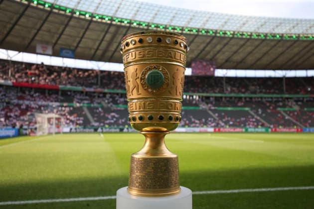 The DFB Pokal can be seen during the DFB Cup Final 2026 match between FC Bayern München and VfB Stuttgart at Olympiastadion on May 23, 2026 in Berlin, Germany Photo by Oliver Kaelke DeFodi Images