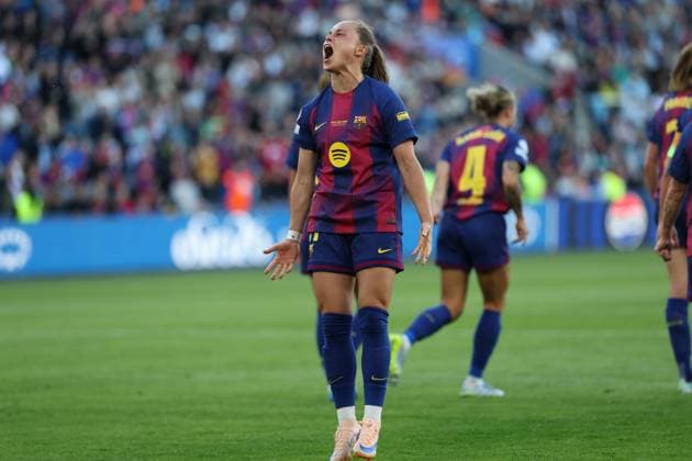 23.05.2026 - SOCCER - 2025-2026 UEFA Women’s Champions League final , FC Barcelona, Barca vs OL Lyonnes Ewa Pajor (FC Barcelona) celebrates his team s second goal OSLO OSLO, Ullevaal Stadion Ullevaal Stadion Norway