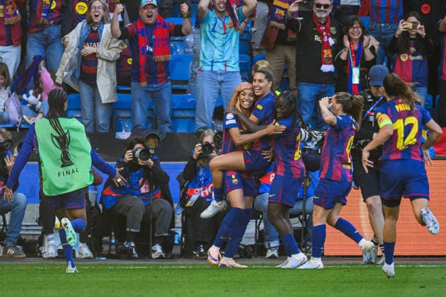 260523 Salma Paralluelo of Barcelona celebrates after scoring 3 0 during the UEFA Women s Champions League final football match between Barcelona and Lyon on May 23, 2026 in Oslo Photo Jon Olav Nesvold BILDBYRAN COP 217 VG0925 bbeng football fotball fotboll soccer champions league finale final final 2026 mesterligaen dam fcb barcelona lyon ol lyonnes jubel  Copyright: JONxOLAVxNESVOLD BB260523JE044