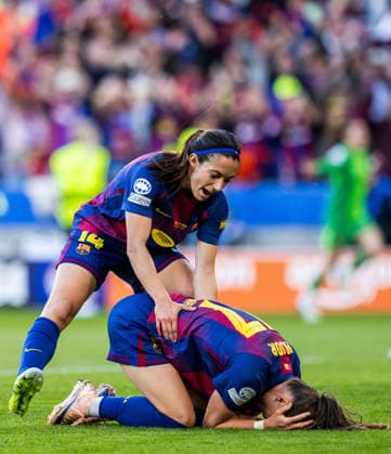 260523 Aitana Bonmati and Ewa Pajor of Barcelona celebrates after 4 0 from Salma Paralluelo not pictured during the UEFA Women s Champions League final football match between Barcelona and Lyon on May 23, 2026 in Oslo Photo Vegard Grott BILDBYRAN kod VG VG0925 bbeng football fotball soccer champions league finale final final final 2026 mesterligaen dam fcb barcelona lyon ol lyonnes jubel  Copyright: VEGARDxGRoTT BB260523VG056