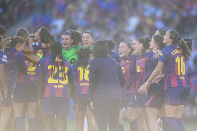 260523 Players of Barcelona celebrate after the UEFA Womens Champions League final football match between Barcelona and Lyon on May 23, 2026 in Oslo Photo Jon Olav Nesvold BILDBYRAN COP 217 VG0925 bbeng football fotball fotboll soccer champions league finale final final 2026 mesterligaen dam fcb barcelona lyon ol lyonnes jubel  Copyright: JONxOLAVxNESVOLD BB260523JE047