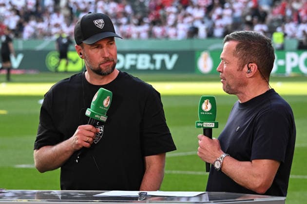 23 05 2026, xsltx, Football DFB Cup Final, FC Bayern Munich VfB Stuttgart v l Coach Sebastian Hoeness Hoeneß VfB Stuttgart TV Expert Lothar Matthäus DFL DFB REGULATIONS PROHIBIT ANY USE OF PHOTOGRAPHS as IMAGE SEQUENCES and or QUASI VIDEO Berlin