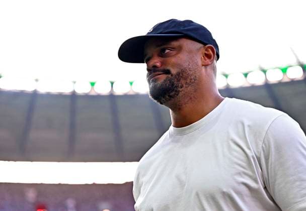 23 05 2026, Football DFB Pokal 2025 2026, Final, FC Bayern Munich VfB Stuttgart, at Olympiastadion Berlin Coach Vincent Kompany FC Bayern Munich pensive DFL and DFB regulations prohibit any use of photographs as image sequences and or quasi video