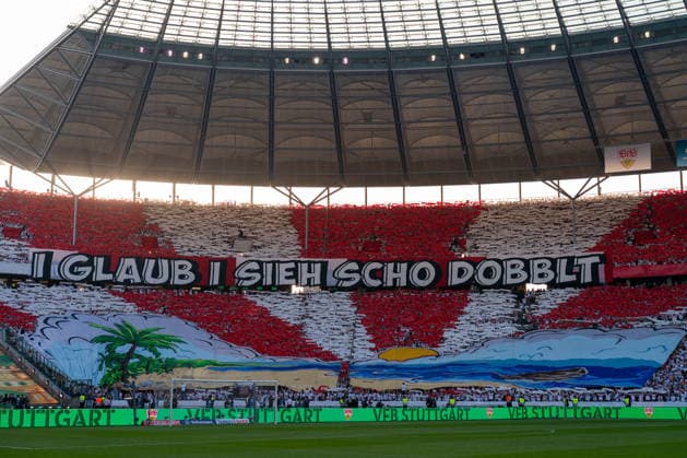 Choreography Fans Ultras Stuttgart, GER, FC Bayern Muenchen vs VfB Stuttgart, Football, Men, DFB Pokal, Final, Season 2025 2026, 23 05 2026 DFL REGULATIONS PROHIBIT ANY USE OF PHOTOGRAPHS AS IMAGE SEQUENCES AND OR QUASI VIDEO GER, FC Bayern Muenchen vs VfB Stuttgart, Football, Men, DFB Pokal, Final, Season 2025 2026, 23 05 2026 Berlin Copyright: xEibner-Pressefoto MaxxVincenx EP_MVN
