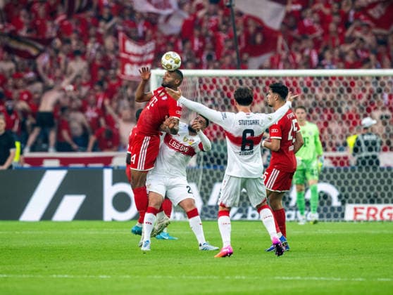 Sport Bilder des Tages Fußball, Herren, Saison 2025 2026, 83. DFB-Pokal-Finale, FC Bayern München - VfB Stuttgart, v.l. Jonathan Tah (Bayern München), Deniz Undav (Stuttgart), Angelo Stiller (Stuttgart), Aleksandar Pavlovic (Bayern München), 23.05. 2026, *** Soccer, Men, Season 2025 2026, 83 DFB Cup Final, FC Bayern Munich VfB Stuttgart, f l Jonathan Tah Bayern Munich , Deniz Undav Stuttgart , Angelo Stiller Stuttgart , Aleksandar Pavlovic Bayern Munich , 23 05 2026, Copyright: xMatthiasxKochx