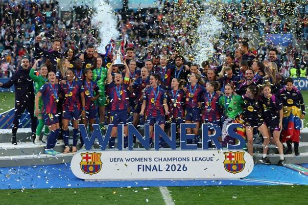 23.05.2026 - SOCCER - 2025-2026 UEFA Women’s Champions League final , FC Barcelona, Barca vs OL Lyonnes FC Barcelona Women lifting the UEFA Women’s Champions League trophy in celebration of their victory OSLO OSLO, Ullevaal Stadion Ullevaal Stadion Norway