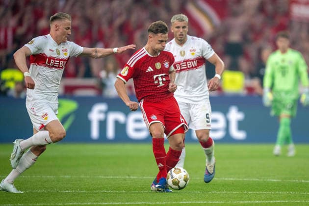 Chris Führich VfB Stuttgart , Joshua Kimmich FC Bayern Muenchen and Ermedin Demirovic VfB Stuttgart xettx, Germany, Berlin, 23 05 2026, Football, DFB Pokal FC Bayern Muenchen vs VfB Stuttgart, Season 2025 2026, Final, Olympiastadion DFL DFB REGULATIONS PROHIBIT ANY USE OF PHOTOGRAPHS AS IMAGE SEQUENCES AND OR QUASI VIDEO