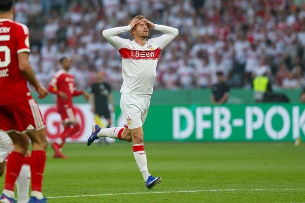disappointment at Maximilian Mittelstaedt 7 VfB Stuttgart , FC Bayern Muenchen vs VfB Stuttgart, Football, 83 DFB Pokalfinale, 23 05 2026 DFL DFB regulations prohibit any use of photographs as image sequences and or quasi video Berlin Berlin Germany Copyright: xkolbert-press ChristianxKolbertx
