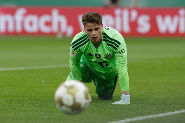 Soccer DFB Cup Final FC Bayern Munich VfB Stuttgart on 23 05 2026 at the Olympiastadion in Berlin Jonas Urbig Munich DFB regulations prohibit any use of photographs as image sequences and or quasi video xJRx