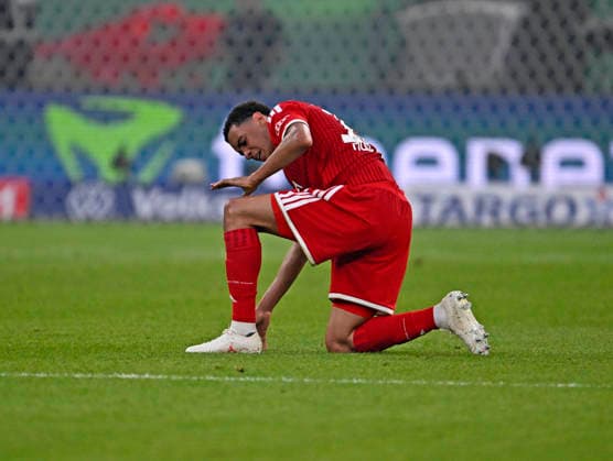 23 05 2026, Football DFB Pokal 2025 2026, Final, FC Bayern Munich VfB Stuttgart, at Olympiastadion Berlin Jamal Musiala Bayern Munich on the ground DFL and DFB regulations prohibit any use of photographs as image sequences and or quasi video
