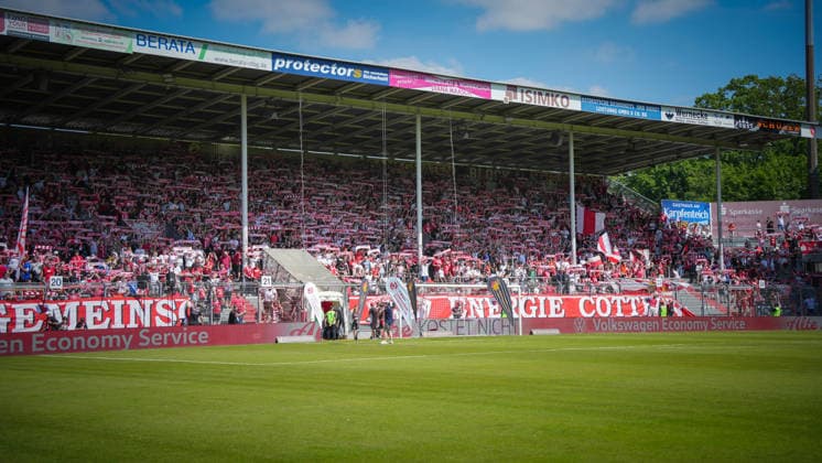 Soccer, Men, Season 2025 2026, Brandenburg State Cup, Final, Final day of the amateurs, FC Energie Cottbus vs VfB 1921 Krieschow, Saturday 23 05 2026, LEAG Energie Stadion Cottbus, In the picture A view of the north wall of the LEAG Energie Stadion Brandenburg Germany