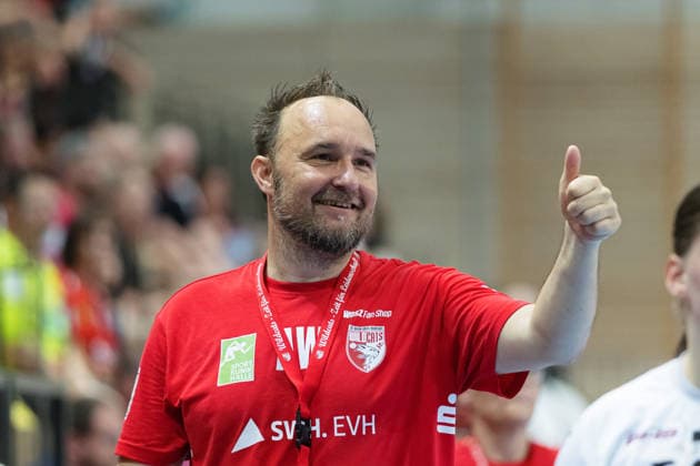 Goalkeeping coach Andreas Wiese Halle , SV Union Halle Neustadt vs BSV Sachsen Zwickau, Handball Bundesliga Women, Play Offs 5 11 Matchday 6, Season 2025 26, 23 05 2026 Halle SWH Arena Sachsen Anhalt Germany