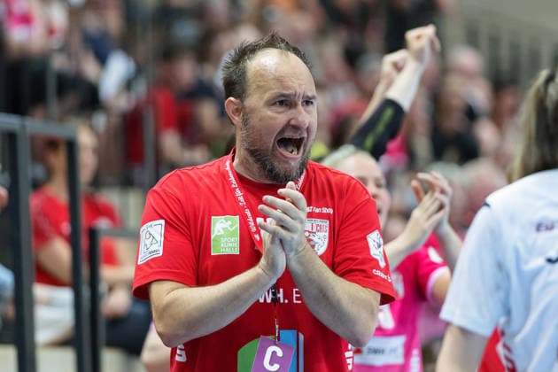 Goalkeeping coach Andreas Wiese Halle , SV Union Halle Neustadt vs BSV Sachsen Zwickau, Handball Bundesliga Women, Play Offs 5 11 Matchday 6, Season 2025 26, 23 05 2026 Halle SWH Arena Sachsen Anhalt Germany