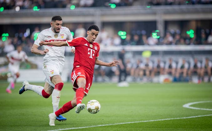 Berlin, Germany 23rd May 2026 Jamal Musiala FCB Jeff Chabot VfB Bayern Munich VfB Stuttgart 23 05 2026