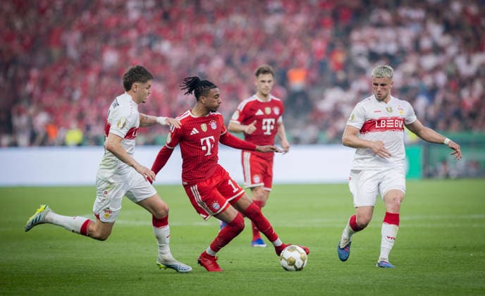 Berlin, Germany 23rd May 2026 Michael Olise FCB Ramon Hendriks VfB Ermedin DemiroviÄ‡ VfB Bayern Munich VfB Stuttgart 23 05 2026