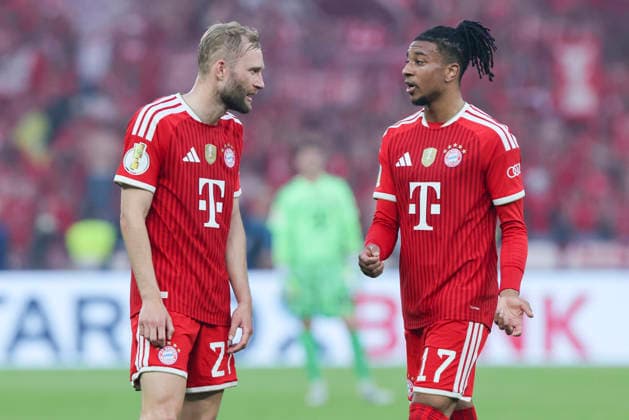 Konrad Laimer FC Bayern Muenchen and Michael Olise FC Bayern Muenchen talk together, DFB Cup Final 2026, FC Bayern München v VfB Stuttgart, Olympiastadion on May 23, 2026 in Berlin, Germany Photo by Marco Steinbrenner DeFodi Images Konrad Laimer FC Bayern Muenchen and Michael Olise FC Bayern Muenchen talk together, DFB Cup Final 2026, FC Bayern München v VfB Stuttgart, Olympiastadion, May 23, 2026 in Berlin, Germany Photo by Marco Steinbrenner DeFodi Images