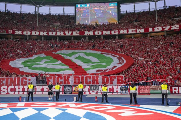 Soccer, Men, Season 2025 2026, 83 DFB Cup Final, FC Bayern Munich VfB Stuttgart, Fans of Bayern with message Fick dich DFB, 23 05 2026, Copyright: xMatthiasxKochx