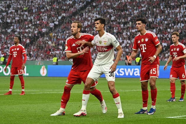 23 05 2026, xsltx, Fußball DFB Pokal Finale, FC Bayern München VfB Stuttgart v l Harry Kane FC Bayern Muenchen Jose Maria Andres Baixauli VfB Stuttgart DFL DFB REGULATIONS PROHIBIT ANY USE OF PHOTOGRAPHS as IMAGE SEQUENCES and or QUASI VIDEO Berlin