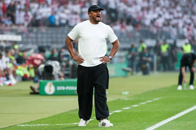 DFB Cup Final FC Bayern Munich VfB Stuttgart on 23 05 2026 at the Olympiastadion in Berlin Coach Vincent Kompany Muenchen reacts on the sideline MH