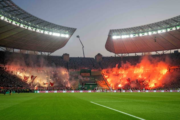 Soccer, Men, 2025 2026 season, 83 DFB Cup final, FC Bayern Munich VfB Stuttgart, Stuttgart fans set off pyrotechnics, 23 05 2026, Copyright: xMatthiasxKochx