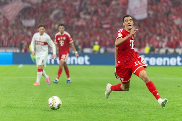 Jamal Musiala FC Bayern Muenchen, 10 in dribbling, GER, FC Bayern Muenchen vs VfB Stuttgart, Football, Men, DFB Pokal, Final, Season 2025 2026, 23 05 2026 DFL REGULATES PROHIBIT ANY USE OF PHOTOGRAPHS AS IMAGE SEQUENCES AND OR QUASI VIDEO GER, FC Bayern Muenchen vs VfB Stuttgart, Football, Men, DFB Pokal, Final, Season 2025 2026, 23 05 2026 Berlin Copyright: xEibner-Pressefoto MaxxVincenx EP_MVN