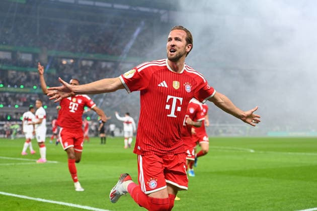 Goaljube Harry KANE Bayern Muenchen after goal to 1 0, jubilation,joy,enthusiasm,action football 83 DFB Pokal Final 2026 FC Bayern Muenchen VfB Stuttgart on 23 05 2026, Olympiastadion in Berlin DFL DFB regulations prohibit any use of photographs as image sequences and or quasi video